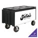 A black and white IRP Super Arctic mobile cooler with wheels.