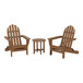 A group of brown POLYWOOD wooden chairs and a round table on an outdoor patio.