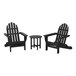 A black POLYWOOD patio set with 2 Adirondack chairs and a round table.