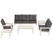 A white and grey POLYWOOD outdoor patio set with chairs and a table.