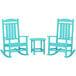Two blue POLYWOOD rocking chairs and a blue table.