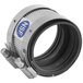 A metal Easyflex No Hub Coupling with screws.