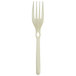 A white WeGo Natural compostable CPLA fork with a cross cutout.