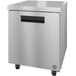 A silver stainless steel Hoshizaki Steelheart undercounter refrigerator with a black handle.