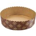 A brown and gold paper baking dish with a lid.