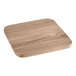 A Lancaster Table & Seating gray wood square cafe barstool with a wooden seat at a table with a wooden cutting board.