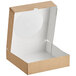 A cardboard bakery box with a Kraft paper lid and window.