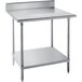 A stainless steel Advance Tabco work table with undershelf.