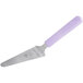 A close up of a Mercer Culinary pie server with a purple handle.
