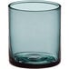 An Acopa Pangea clear rocks glass with a blue rim.
