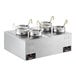 A silver rectangular ServIt countertop food warmer with six pots on top.