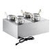A silver rectangular ServIt countertop food warmer with six metal containers and six ladles inside.