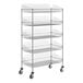 A Regency chrome wire storage display stand with 5 baskets on wheels.