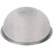 A silver bowl with a round rim on a white background.