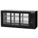 A black Beverage-Air back bar refrigerator with glass sliding doors.