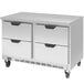 A stainless steel Beverage-Air worktop refrigerator with four drawers.