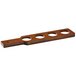 A mahogany wooden flight paddle with four holes.