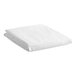 A folded white queen size flat sheet made of a cotton and polyester blend.