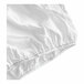 A white queen size fitted sheet with elastic edges.