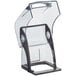 a clear plastic holder with black handles