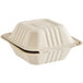 A white Footprint Bagasse take-out container with a lid.