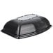 A black Cambro rectangular ribbed bowl with a lid.