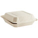 A white square Footprint Bagasse take-out container with a lid.
