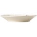 A Libbey ivory melamine bowl with a brown rim.