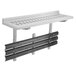 A white metal Cambro Camshelving shelf with black metal rails.