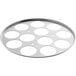A circular aluminum pan with 12 round holes.