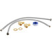 A group of metal pipes and brass fittings for a Regency wall mount faucet.