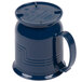 A blue plastic mug with a handle and a lid.