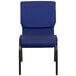 A navy blue church chair with a white dot pattern.