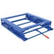 A blue metal Vestil Pallet Stand frame with wheels and two handles.