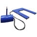 A blue rectangular Vestil "U" Type electric lift table with a cord and a handle.