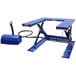 a blue scissor lift table