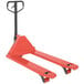 A red Vestil hand pallet truck with 27" x 48" forks.