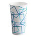 A white paper cold cup with blue lines on it.