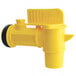 A yellow plastic pipe with a black and yellow valve.