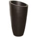 An espresso-colored vase with a curved top and a large bottom.