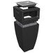 A black rectangular waste bin with a grey lid.