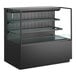 A black Structural Concepts refrigerated self-service air curtain merchandiser with glass shelves.