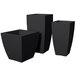 A black rectangular Mayne Kobi planter set with three square planters.