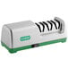 A white and green Garde electric knife sharpener.