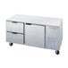 A stainless steel Beverage-Air undercounter refrigerator with 2 drawers and a black handle.