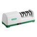 A white and green Garde 3 stage electric knife sharpener.