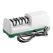 A white and green Garde 3 stage electric knife sharpener on a counter.