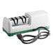 A white and green Garde 2 stage heavy-duty electric knife sharpener with a cord.