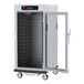 A white metal Metro holding cabinet with clear doors.
