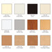 A white background close-up of a color chart showing different types of wood.